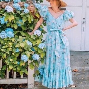 LoveShackFancy Light Blue Floral Maxi Dress